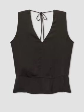 Everlane Black Satin Sleeveless V-Neck Top size Medium